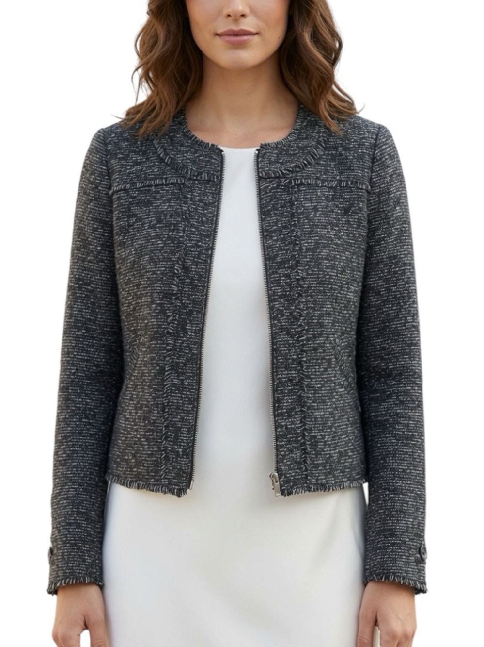 BANANA REPUBLIC: Zip-Up Crop Tweed Jacket - Size 8